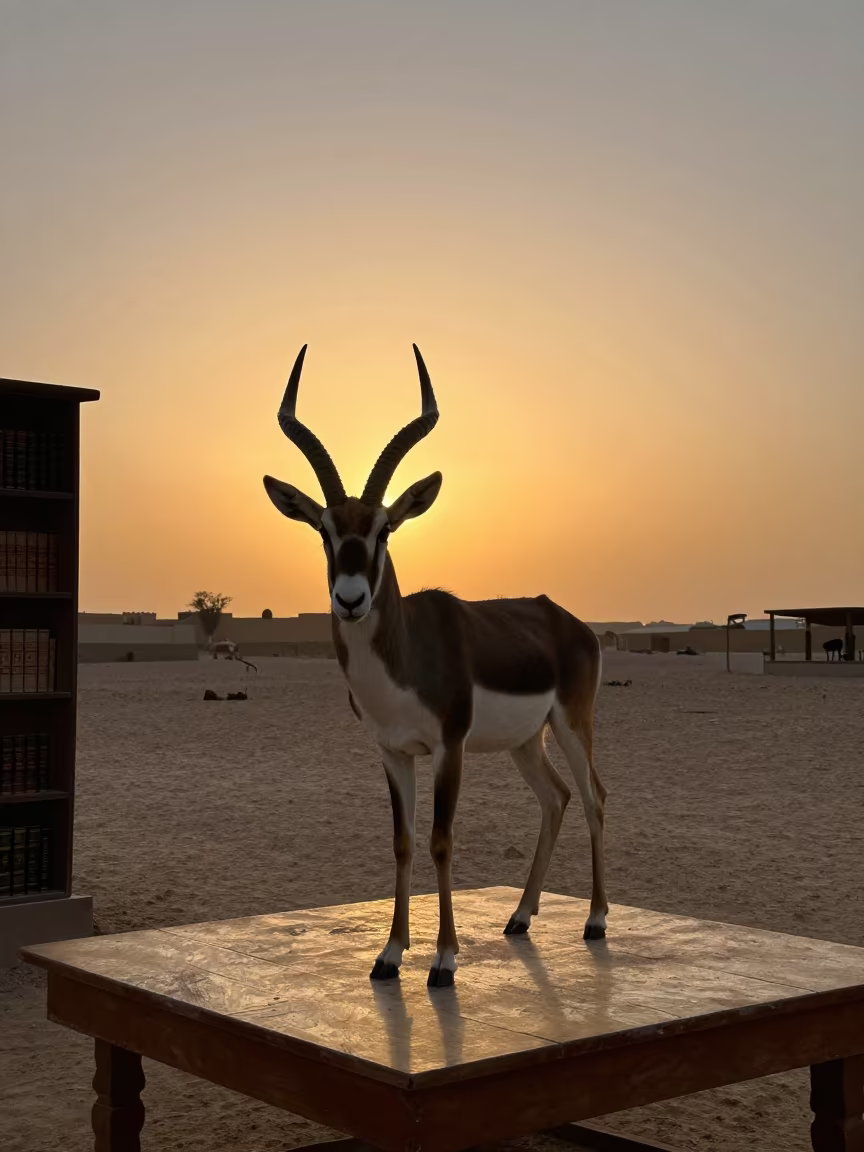 Addax Antelope on Library Table in Karbala in on a dusty library table in Karbala