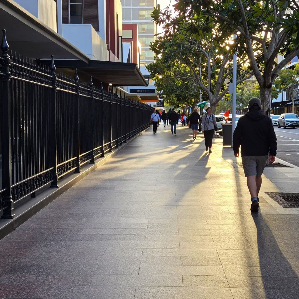 Adelaide City Morning Light on Rundle Mall Street Scene with Vintage Bicycle in in Adelaide, South Australia, Australia