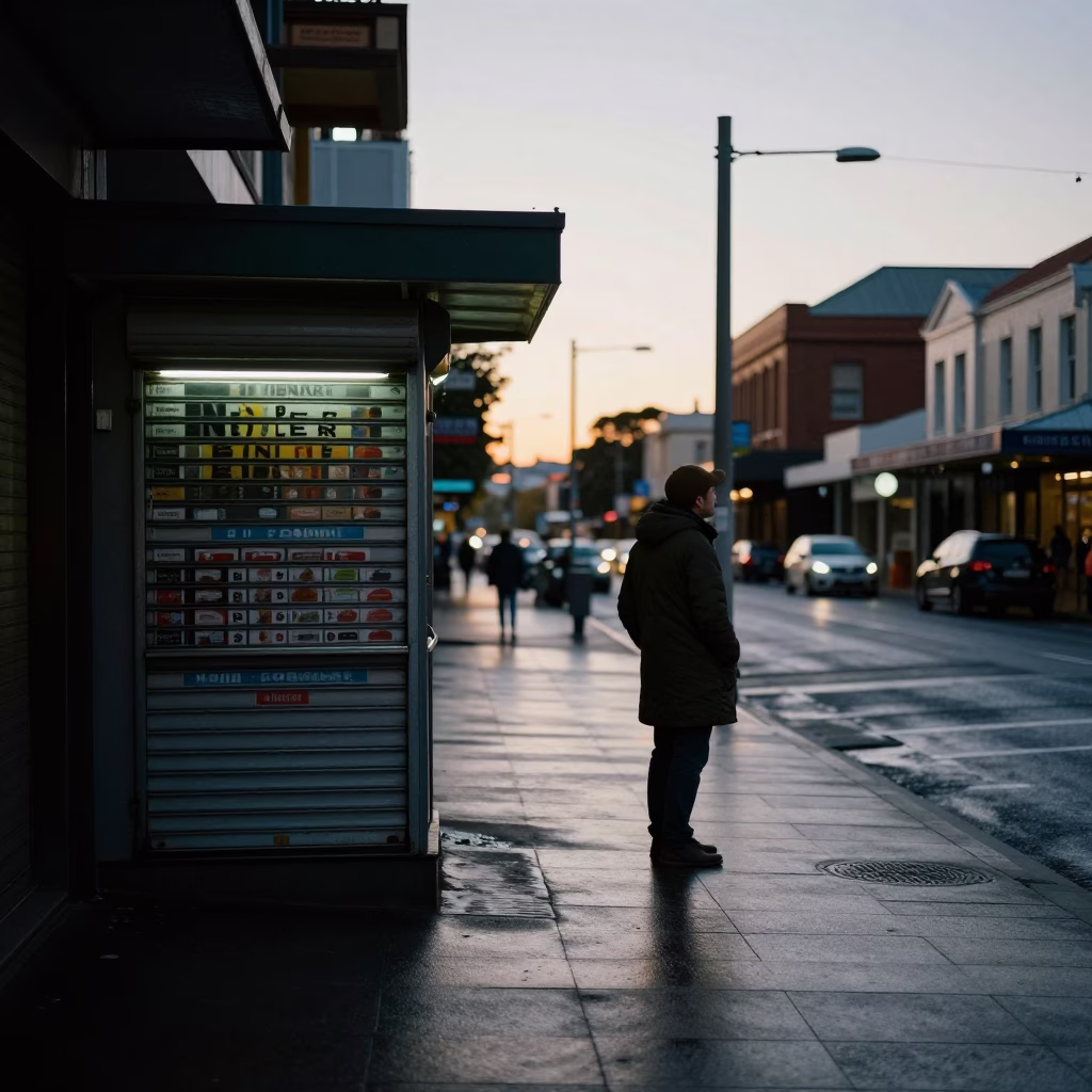 Adelaide Dawn Street Scene with Coffee Tin and Urban Morning Activity in in Adelaide, South Australia, Australia