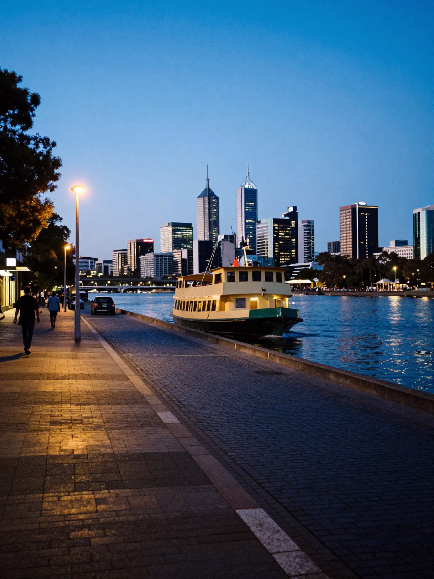 Adelaide Evening Street Scene with Mail Boat Arrival and Local Market Activity in in Adelaide, South Australia, Australia