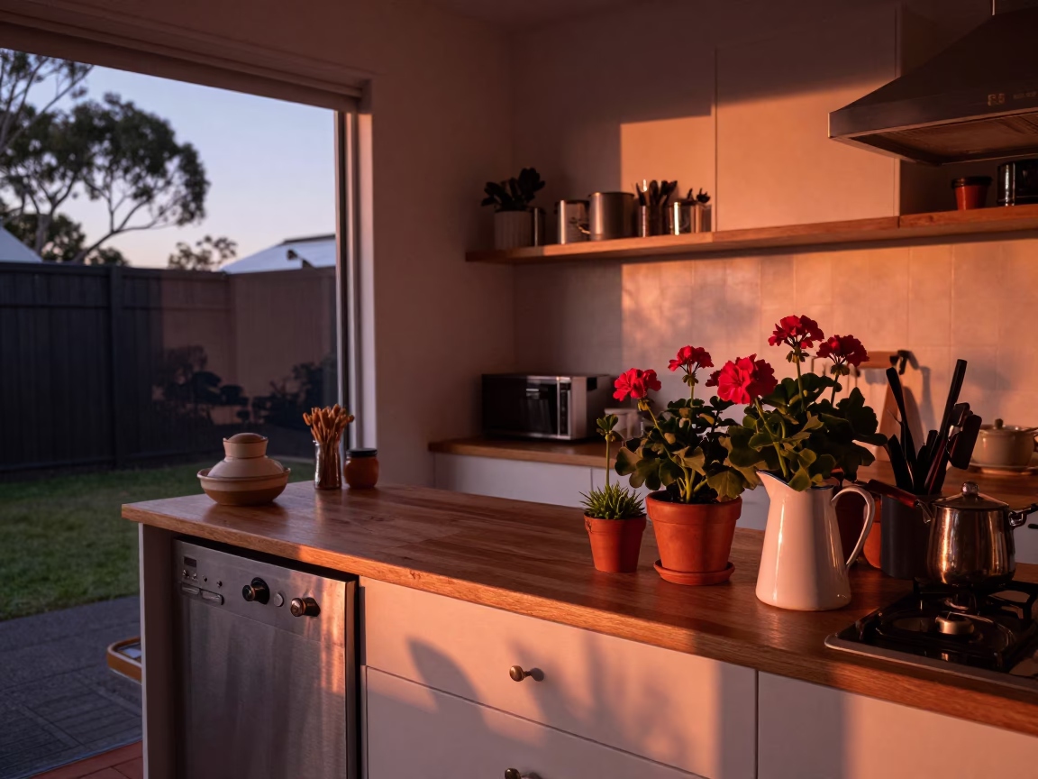 Adelaide Kitchen Counter at Copper-toned Light Before Dusk in in Adelaide, South Australia, Australia