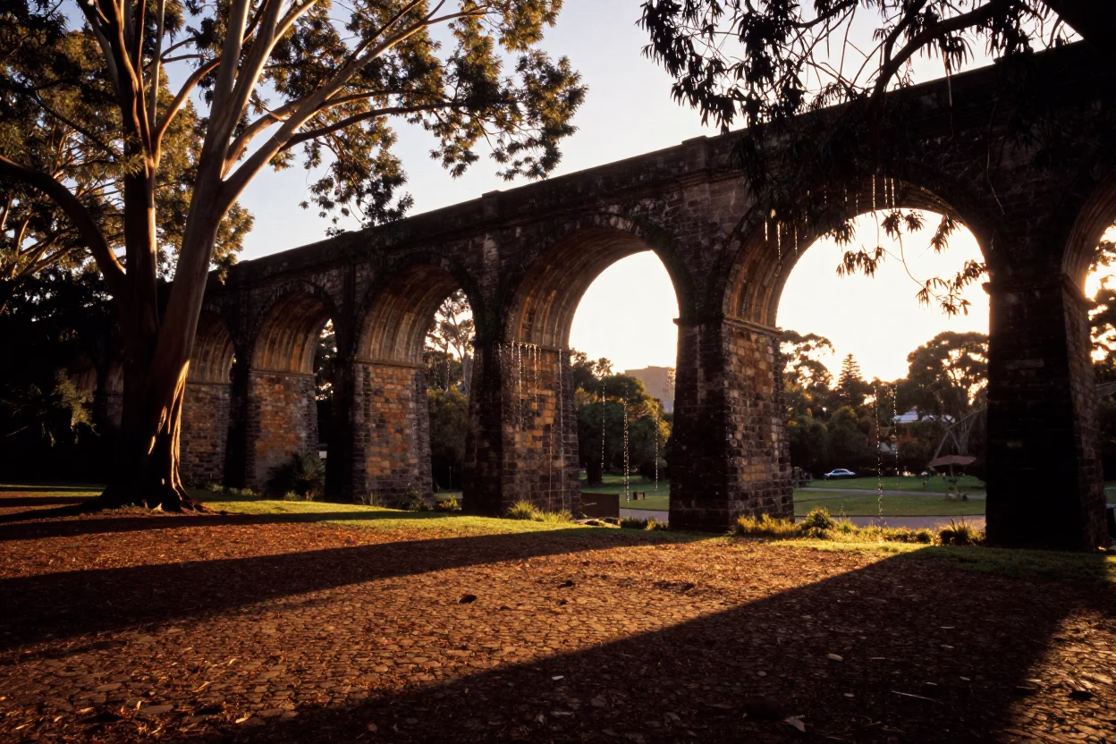 Adelaide Long Shadows at Honeyed Evening Light in in Adelaide, South Australia, Australia