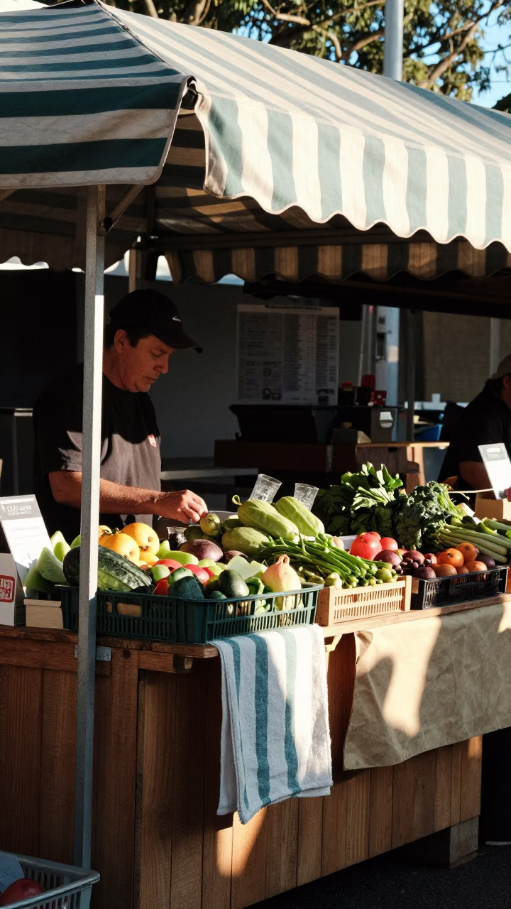 Adelaide Morning Market Stall with Tea Towel and Glass Cloche Display in in Adelaide, South Australia, Australia