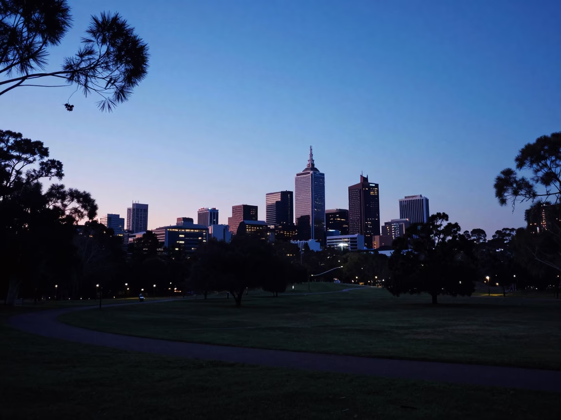 Adelaide Parklands Dawn Light and Urban Infrastructure Before Sunrise in in Adelaide, South Australia, Australia