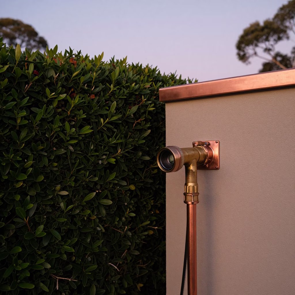 Adelaide Parklands Dusk Hose Nozzle and Boxwood Hedge Copper Light in in Adelaide, South Australia, Australia