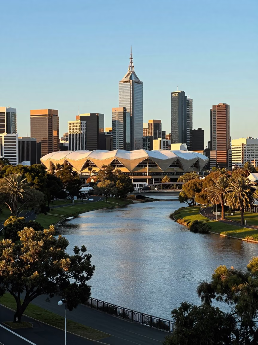 Adelaide Skyline at Clear Late-afternoon Light in in Adelaide, South Australia, Australia