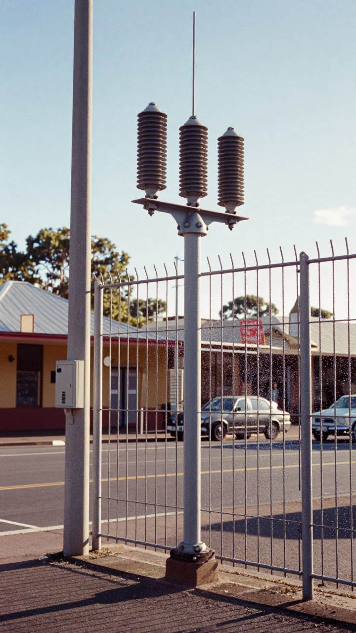 Adelaide South Australia 1950s Midmorning Street Scene with Substation Fence and Rust Details in in Adelaide, South Australia, Australia