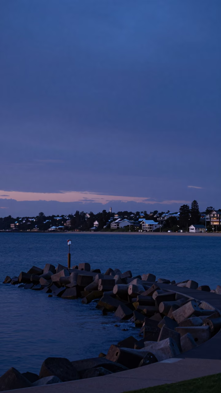 Adelaide South Australia Blue Hour Harbor Breakwater Scene with Dusk Sky in in Adelaide, South Australia, Australia