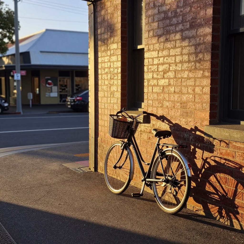 Adelaide South Australia Dawn Street Scene with Bicycle Basket and Clay Pot in in Adelaide, South Australia, Australia