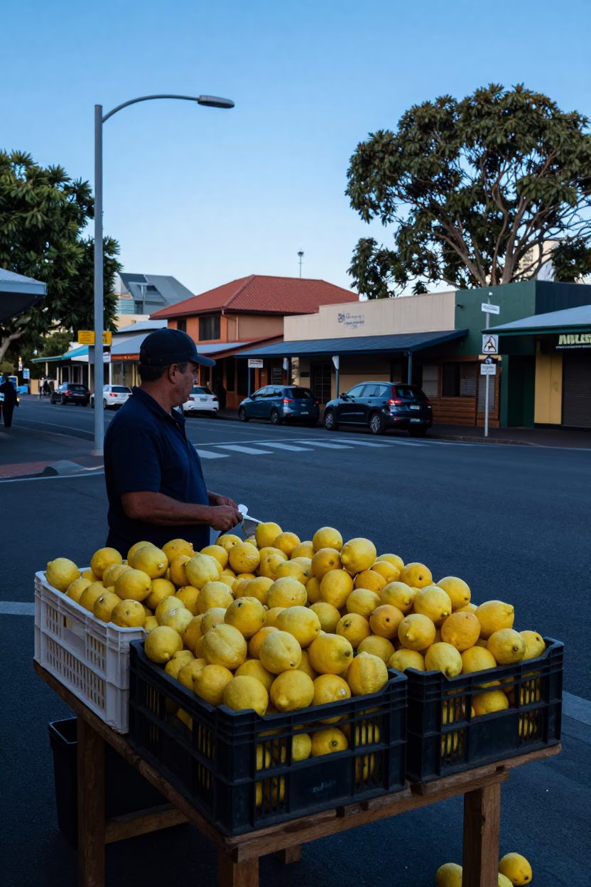 Adelaide South Australia dawn street scene with lemons and local morning activity in in Adelaide, South Australia, Australia