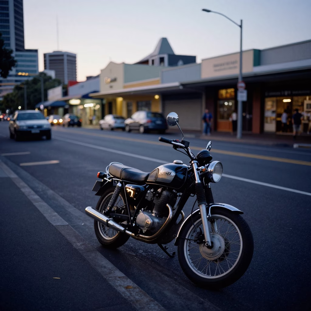Adelaide South Australia Early Evening Street Scene with Vintage Motorcycle and Urban Details in in Adelaide, South Australia, Australia
