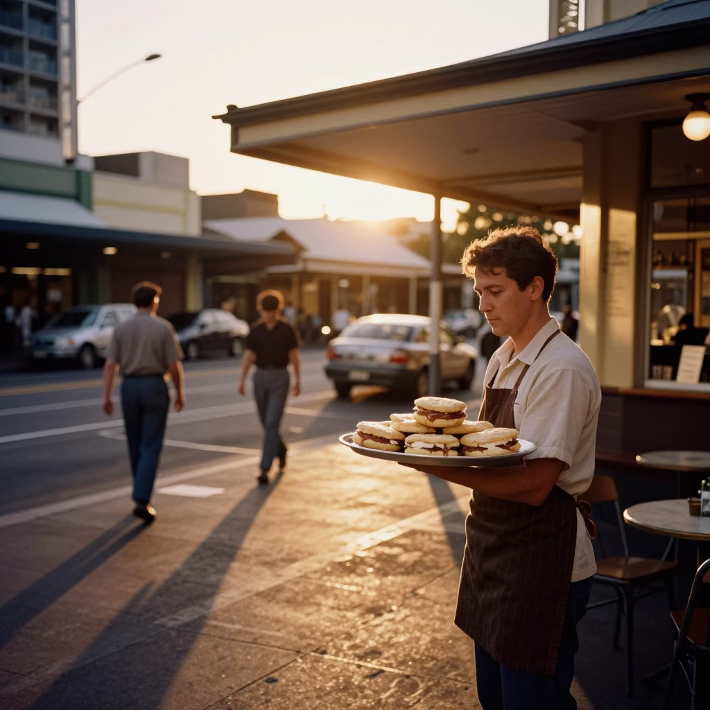 Adelaide South Australia Evening Street Scene with Local Food and Urban Details in in Adelaide, South Australia, Australia