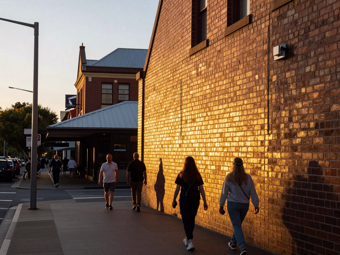 Adelaide South Australia Evening Sunlight Striking Brick Wall and Urban Street Scene in in Adelaide, South Australia, Australia