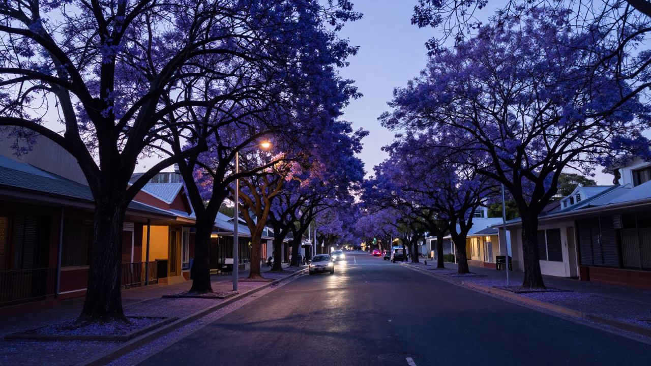 Adelaide South Australia Jacaranda Boulevard Indigo Twilight Street Scene in in Adelaide, South Australia, Australia