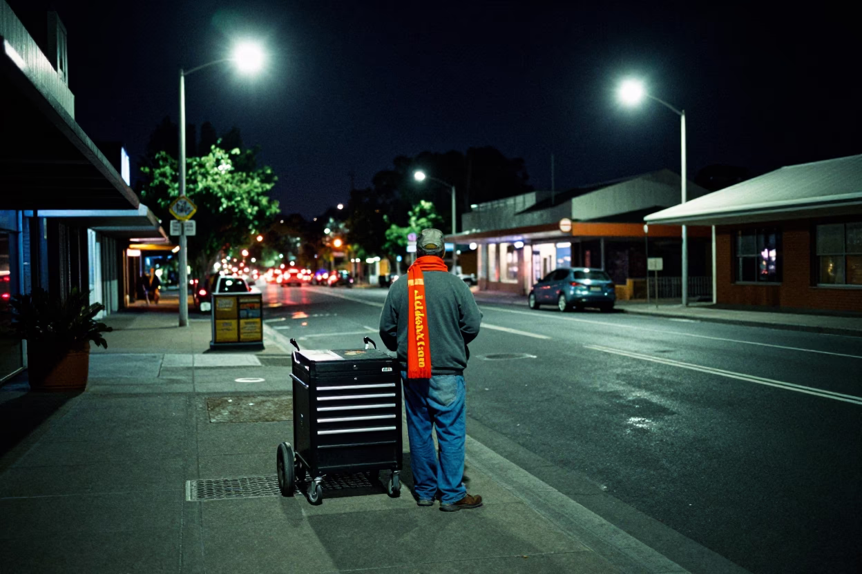 Adelaide South Australia Night Street Scene with Tool Caddy and Scarf in in Adelaide, South Australia, Australia