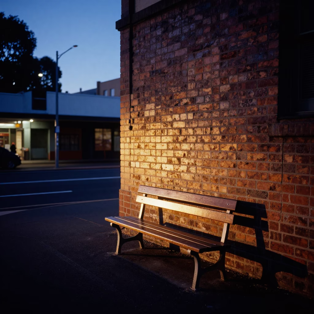 Adelaide South Australia Predawn Street Scene with Sun Stripe Across Bench Slat in in Adelaide, South Australia, Australia