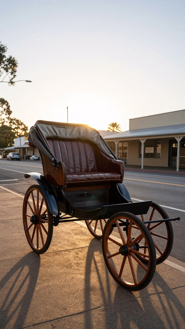 Adelaide South Australia sunrise street scene with vintage 1950s dog cart and harbor beacon in in Adelaide, South Australia, Australia