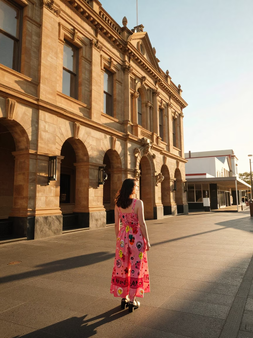 Adelaide South Australia Sunrise Street Scene with Vintage Fashion and Local Architecture in in Adelaide, South Australia, Australia