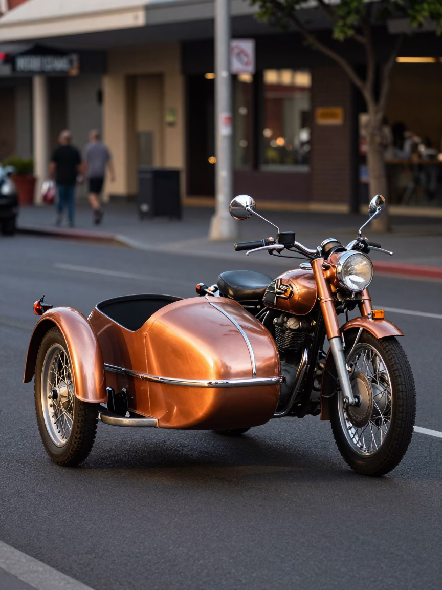 Adelaide South Australia Vintage Motorcycle Sidecar in Copper Dusk Light in in Adelaide, South Australia, Australia