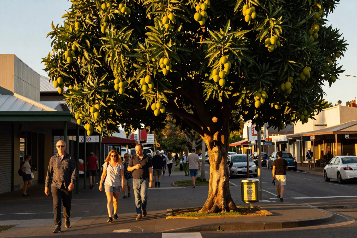 Adelaide Sunset Street Scene with Mango Tree and Local Traffic in in Adelaide, South Australia, Australia