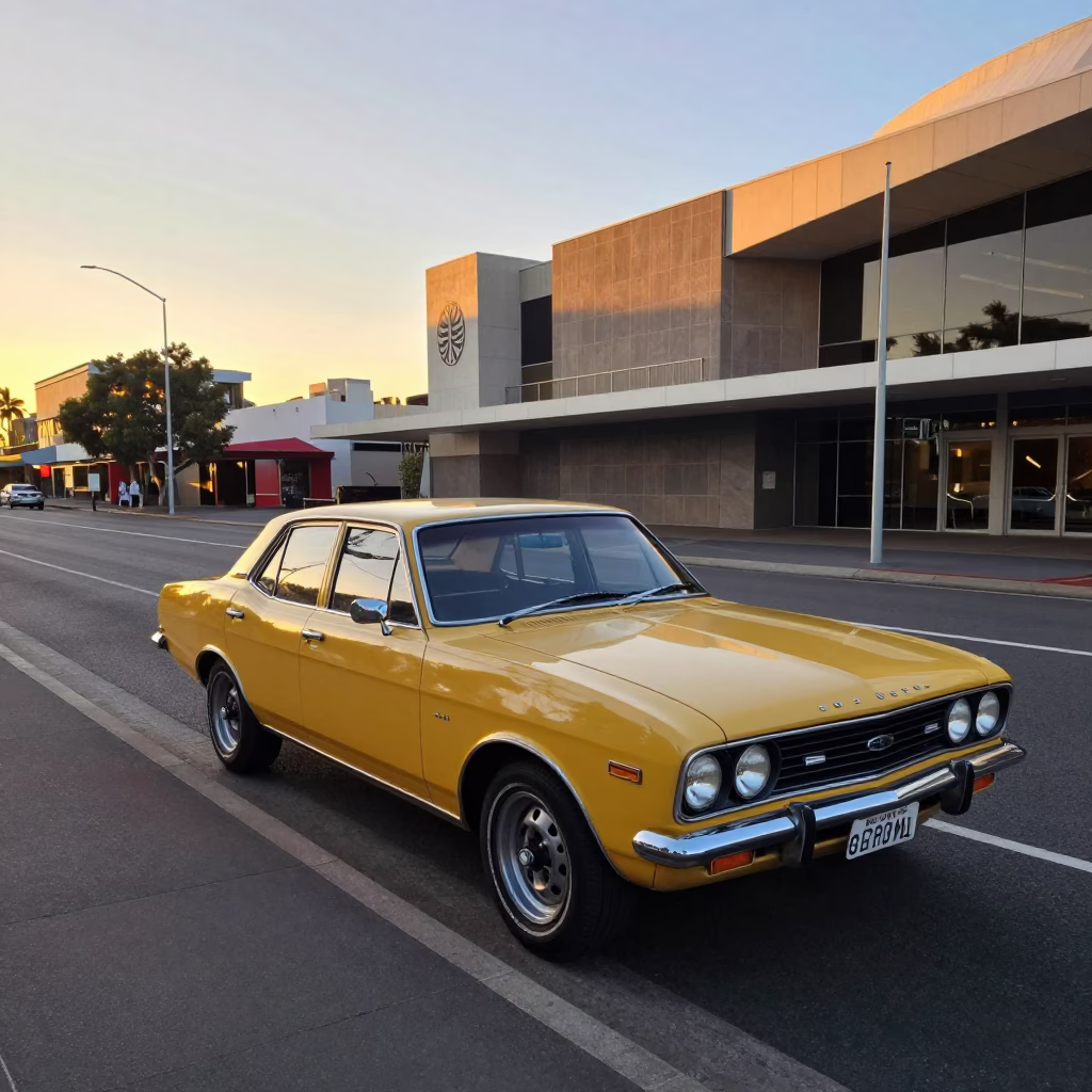 Adelaide Sunset Street Scene with Vintage 1970s Automobile and Local Pedestrians in in Adelaide, South Australia, Australia