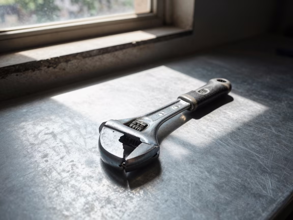 Adjustable Spanner on Galvanized Table in on a stone ledge near São Paulo