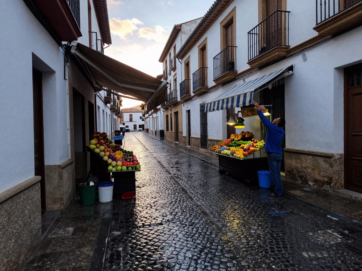 Adjusting Awning in Granada in in Granada, Spain