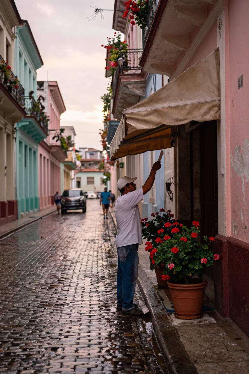 Adjusting Awning in Havana in in Havana, Cuba