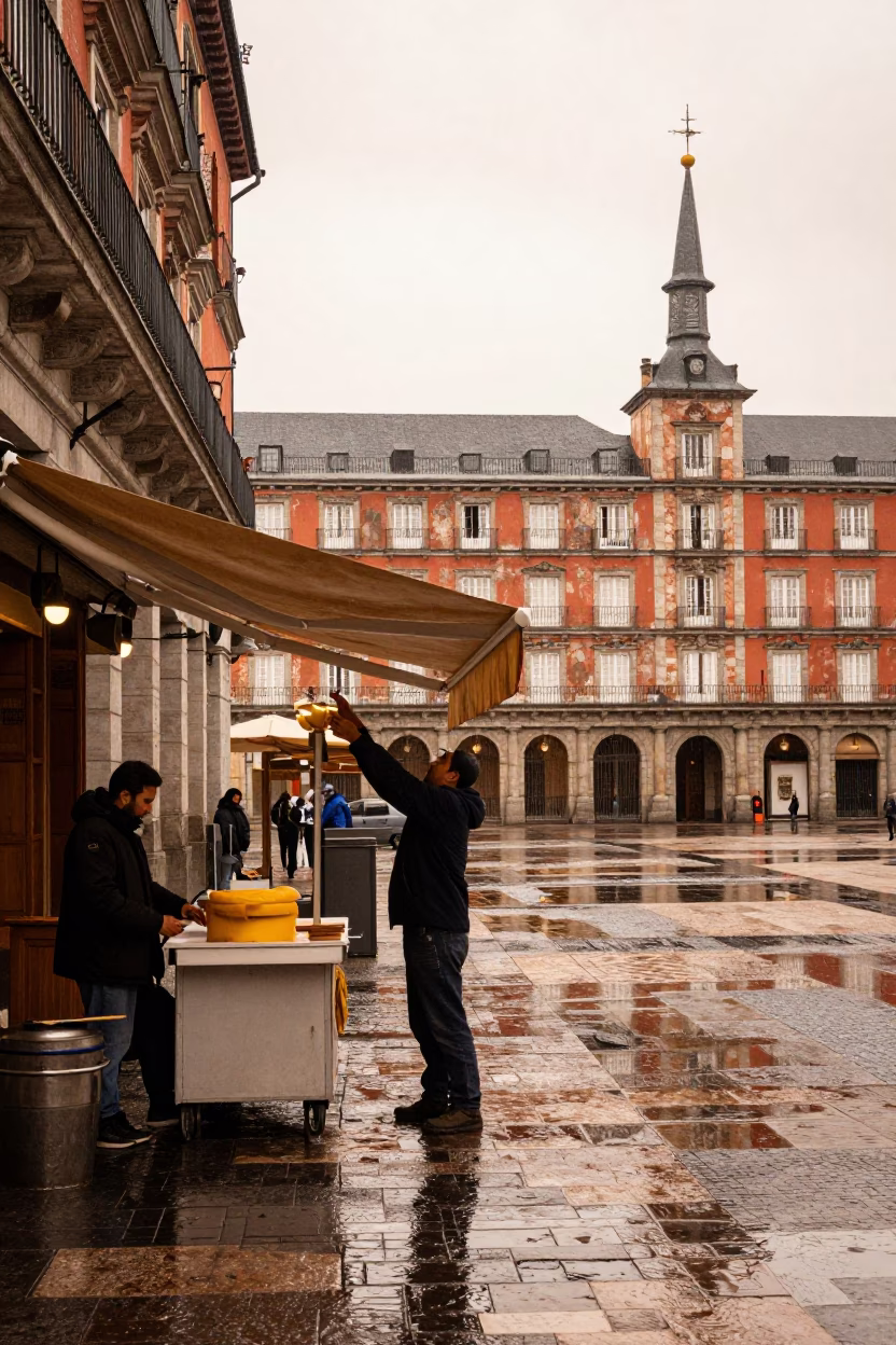 Adjusting Awning in Madrid in in Madrid, Spain