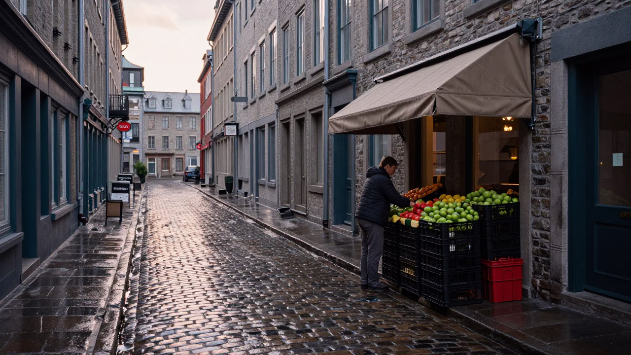 Adjusting Awning in Montreal in in Montreal, Quebec, Canada