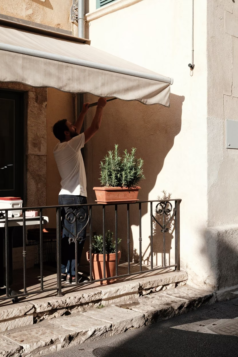 Adjusting Awning in Nice in in Nice, France