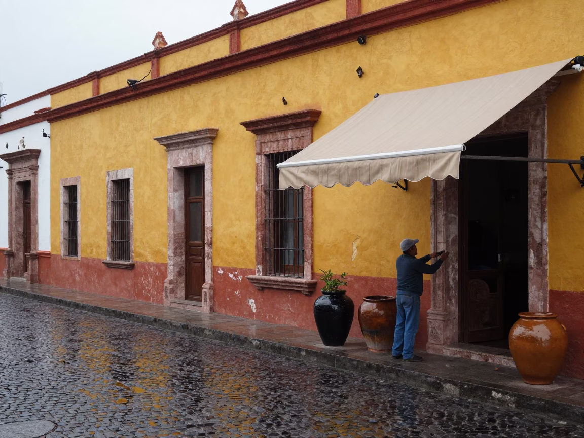 Adjusting Awning in Oaxaca in in Oaxaca, Mexico
