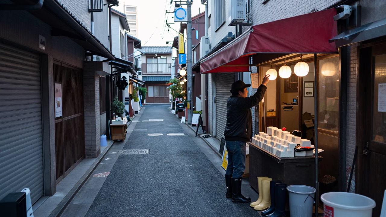 Adjusting Awning in Osaka in in Osaka, Japan