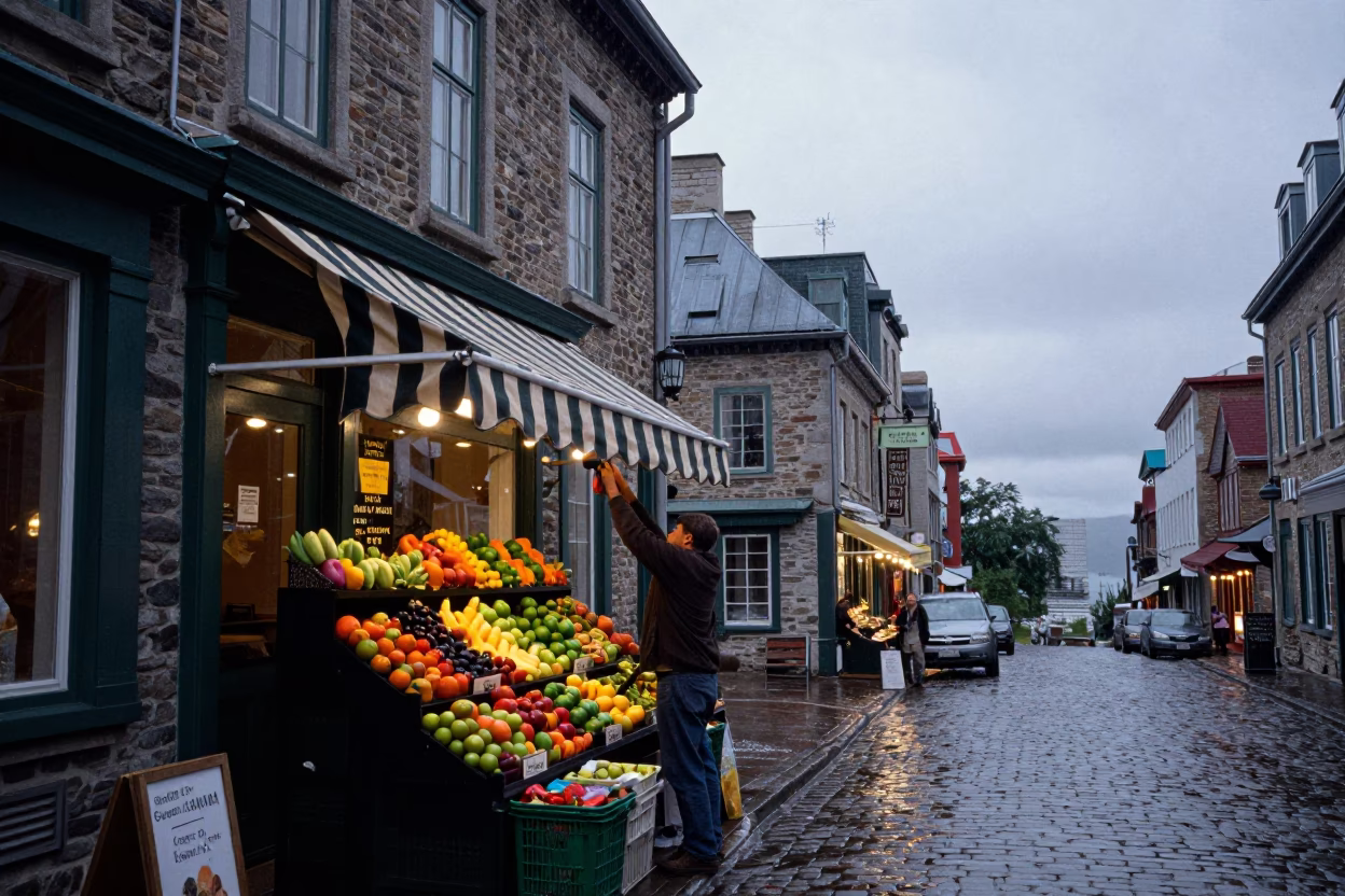 Adjusting Awning in Quebec City in in Quebec City, Quebec, Canada