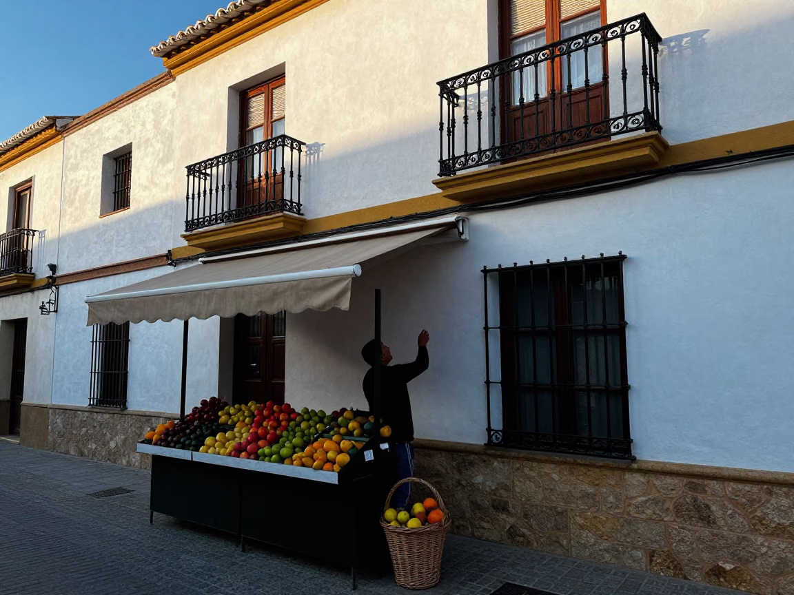 Adjusting Awning in Seville in in Seville, Spain