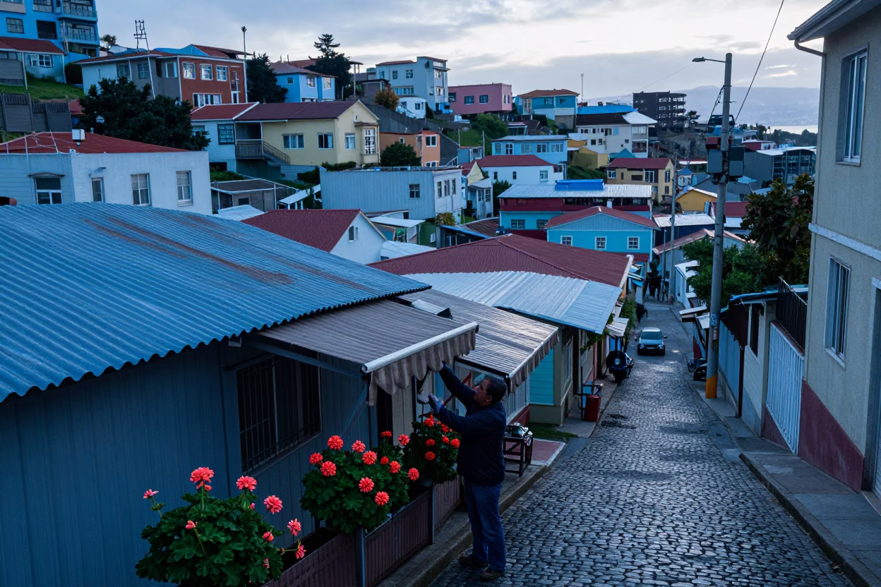 Adjusting Awning in Valparaiso in in Valparaiso, Chile