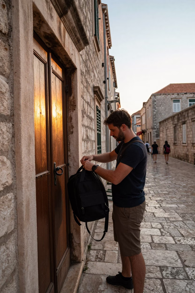 Adjusting Bag in Dubrovnik in in Dubrovnik, Croatia
