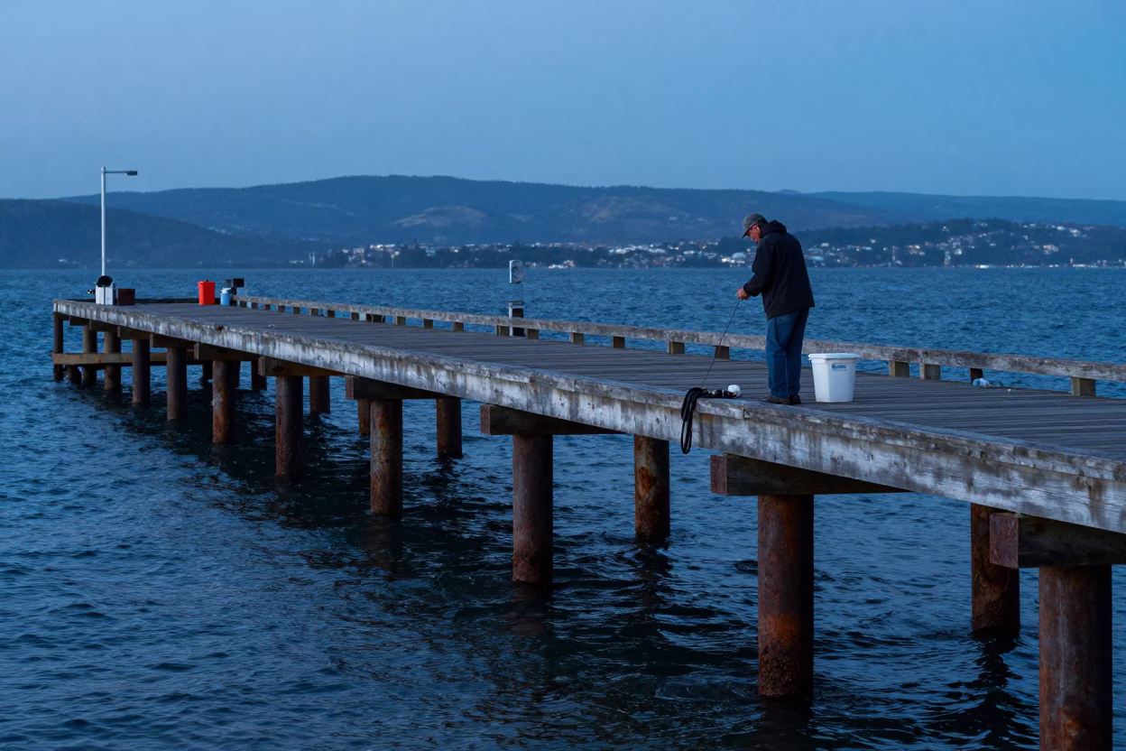 Adjusting Bait in Hobart in in Hobart, Tasmania, Australia