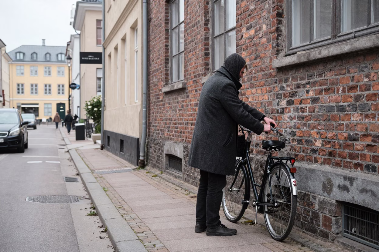 Adjusting Bicycle in Copenhagen in in Copenhagen, Denmark