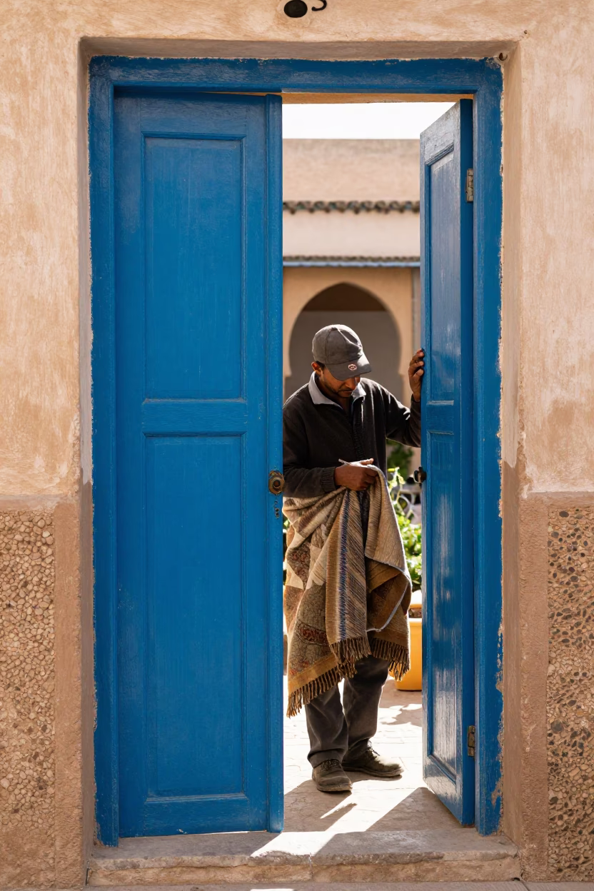 Adjusting Blanket in Essaouira in in Essaouira, Morocco