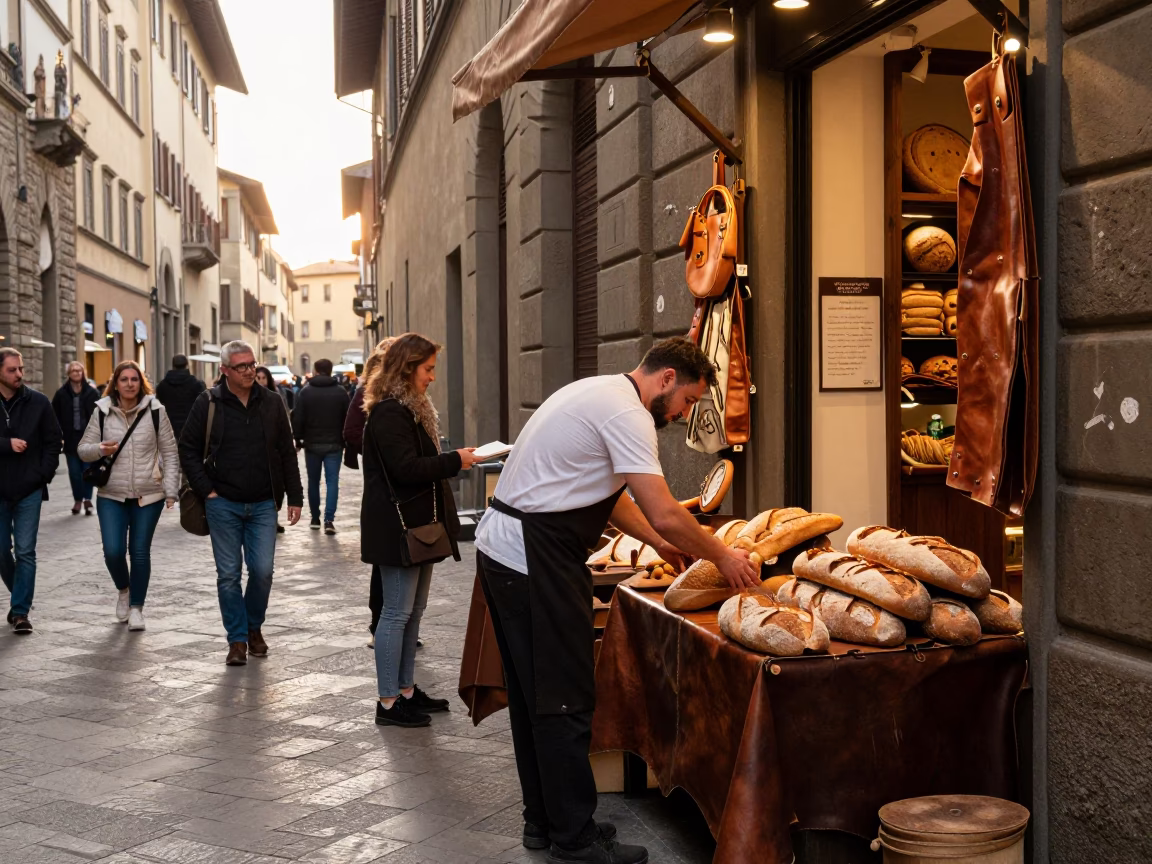 Adjusting Bread in Florence in in Florence, Italy