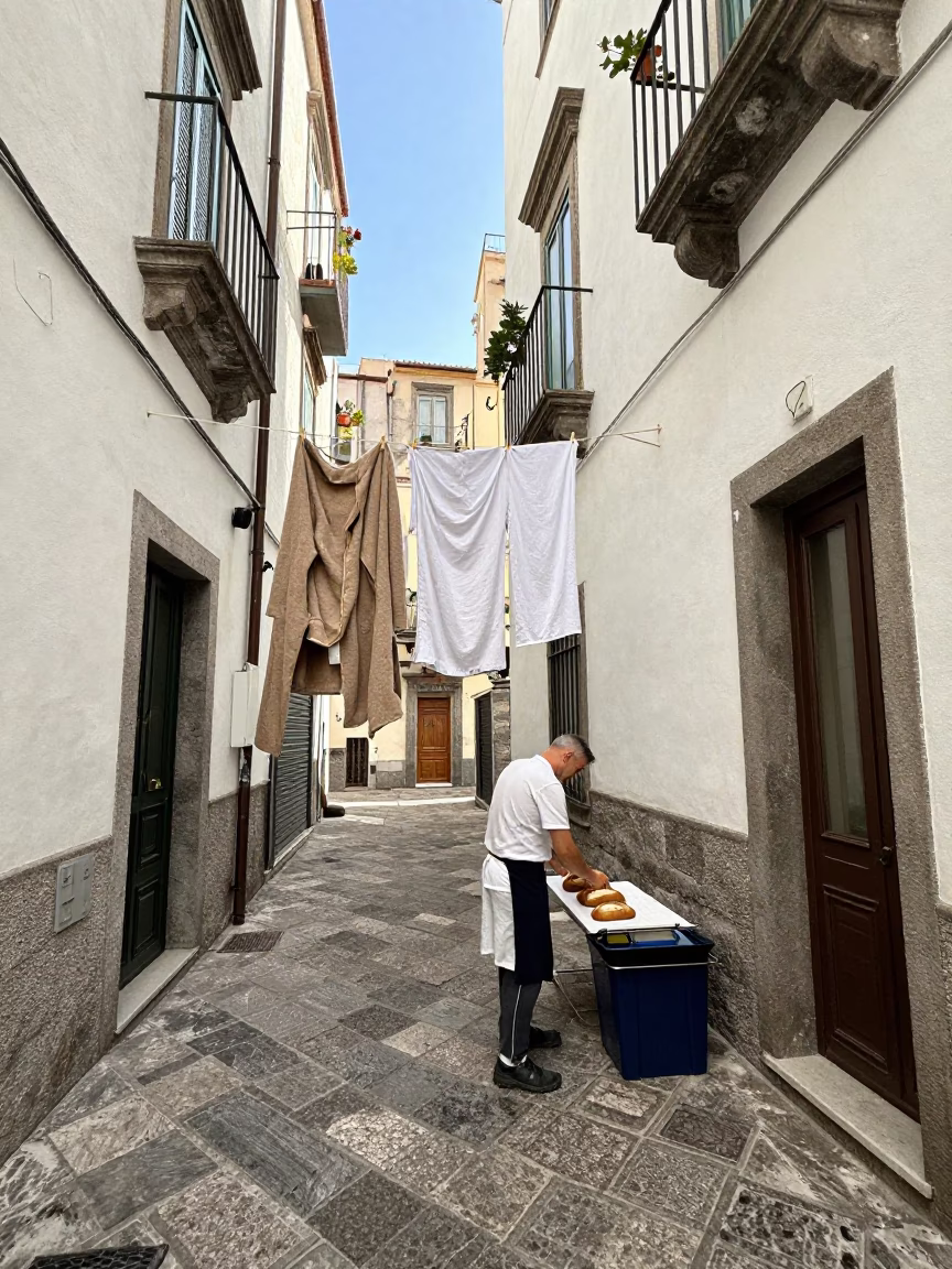 Adjusting Bread in Naples in in Naples, Italy