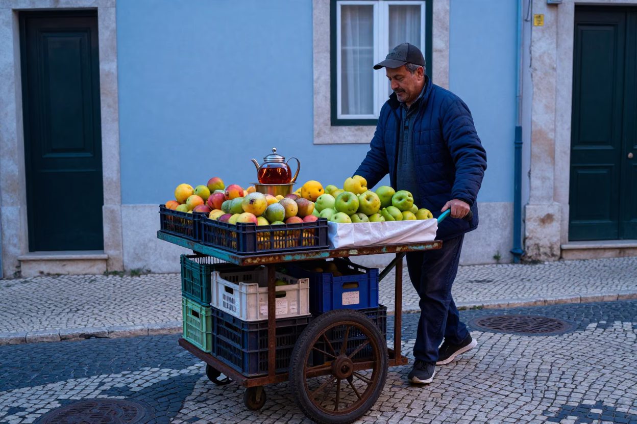 Adjusting Cart in Lisbon in in Lisbon, Portugal