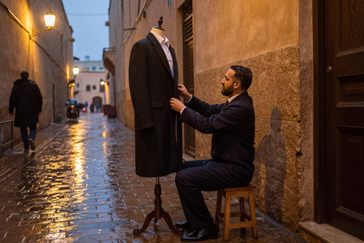 Adjusting Coat in Casablanca in in Casablanca, Morocco