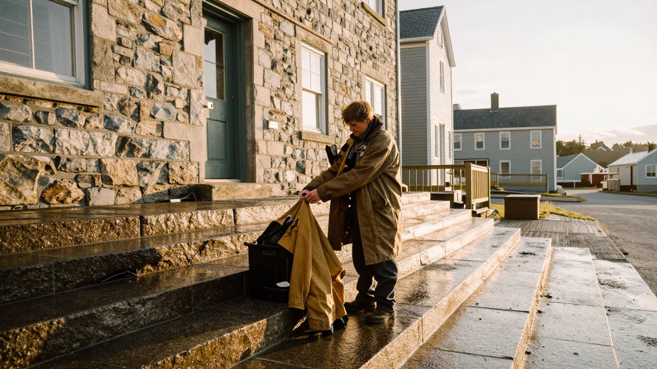 Adjusting Coat in Halifax in in Halifax, Nova Scotia, Canada