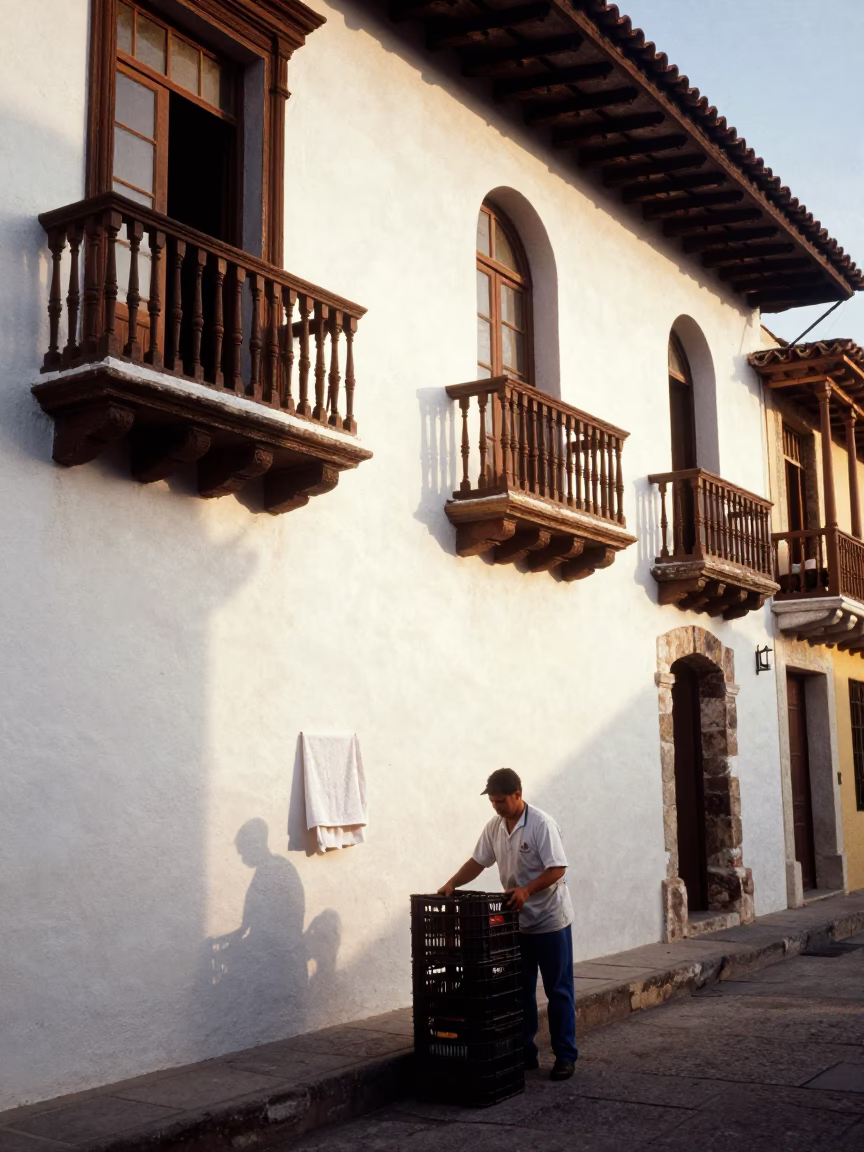 Adjusting Crates in Cartagena in in Cartagena, Colombia