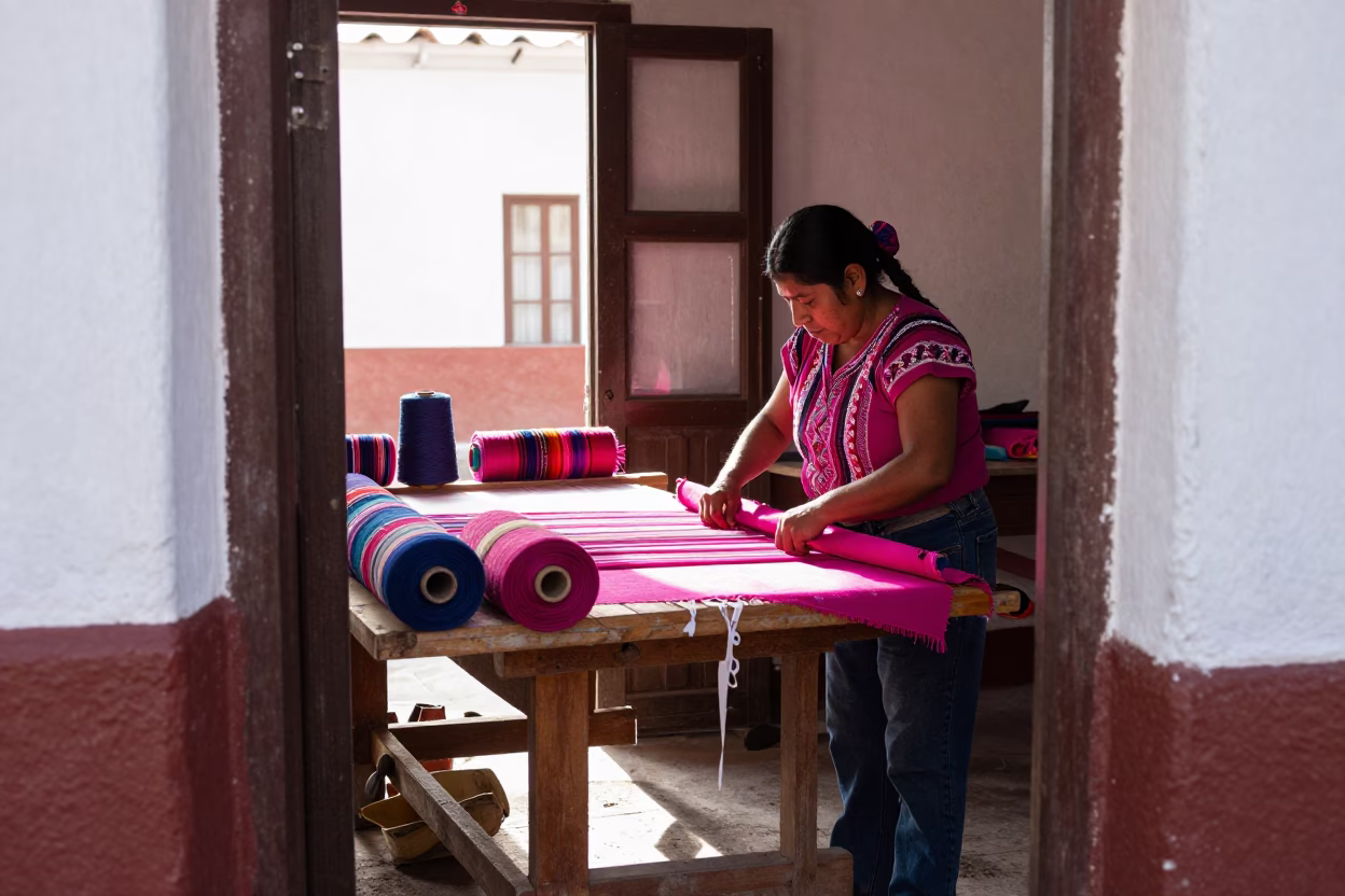 Adjusting Fabric in Merida in in Merida, Mexico