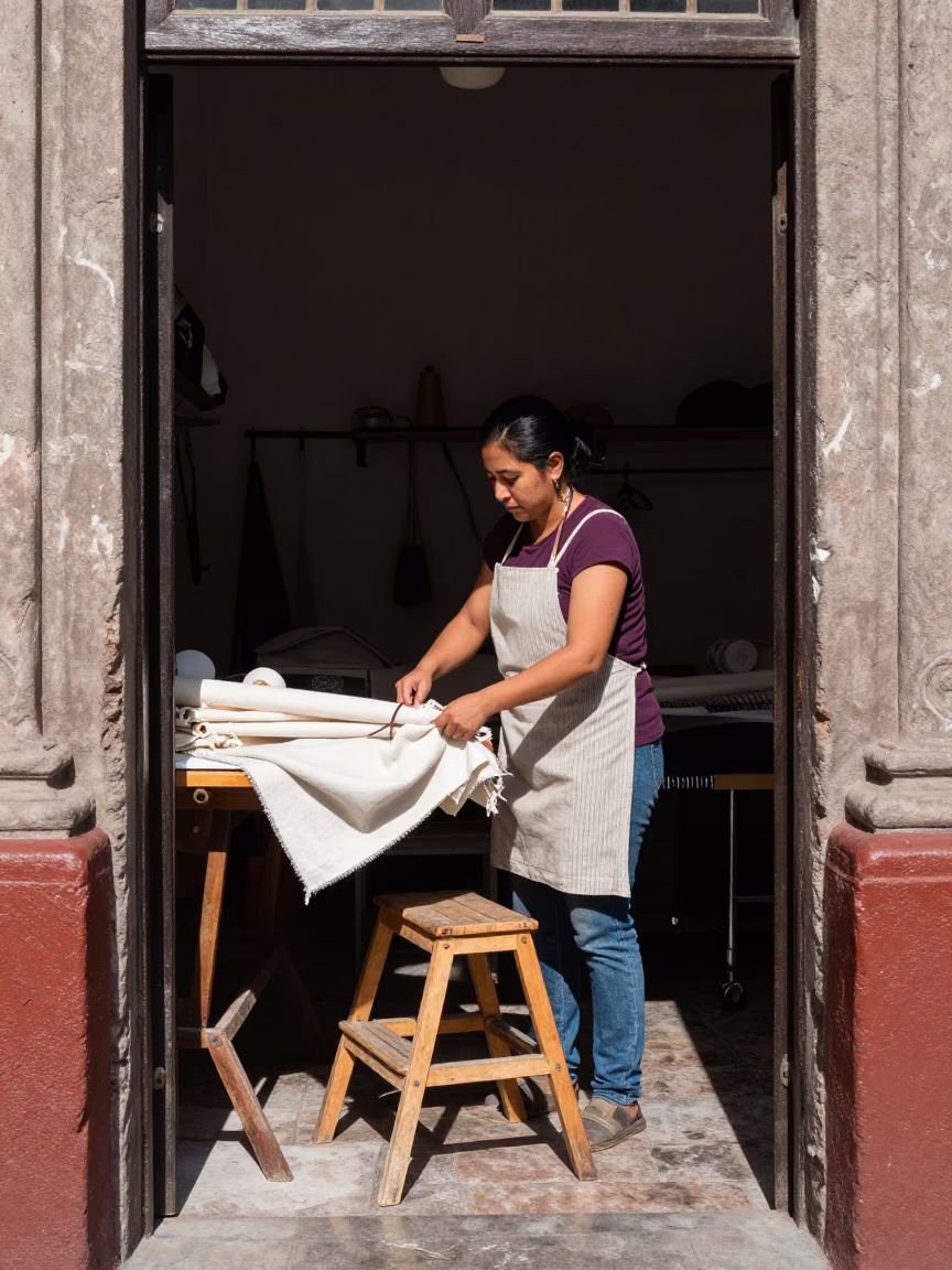 Adjusting Fabric in Mexico City in in Mexico City, Mexico