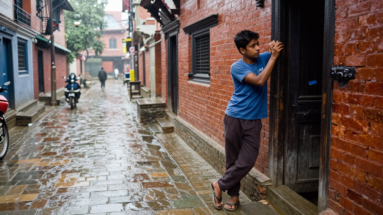 Adjusting Gear in Kathmandu in in Kathmandu, Nepal