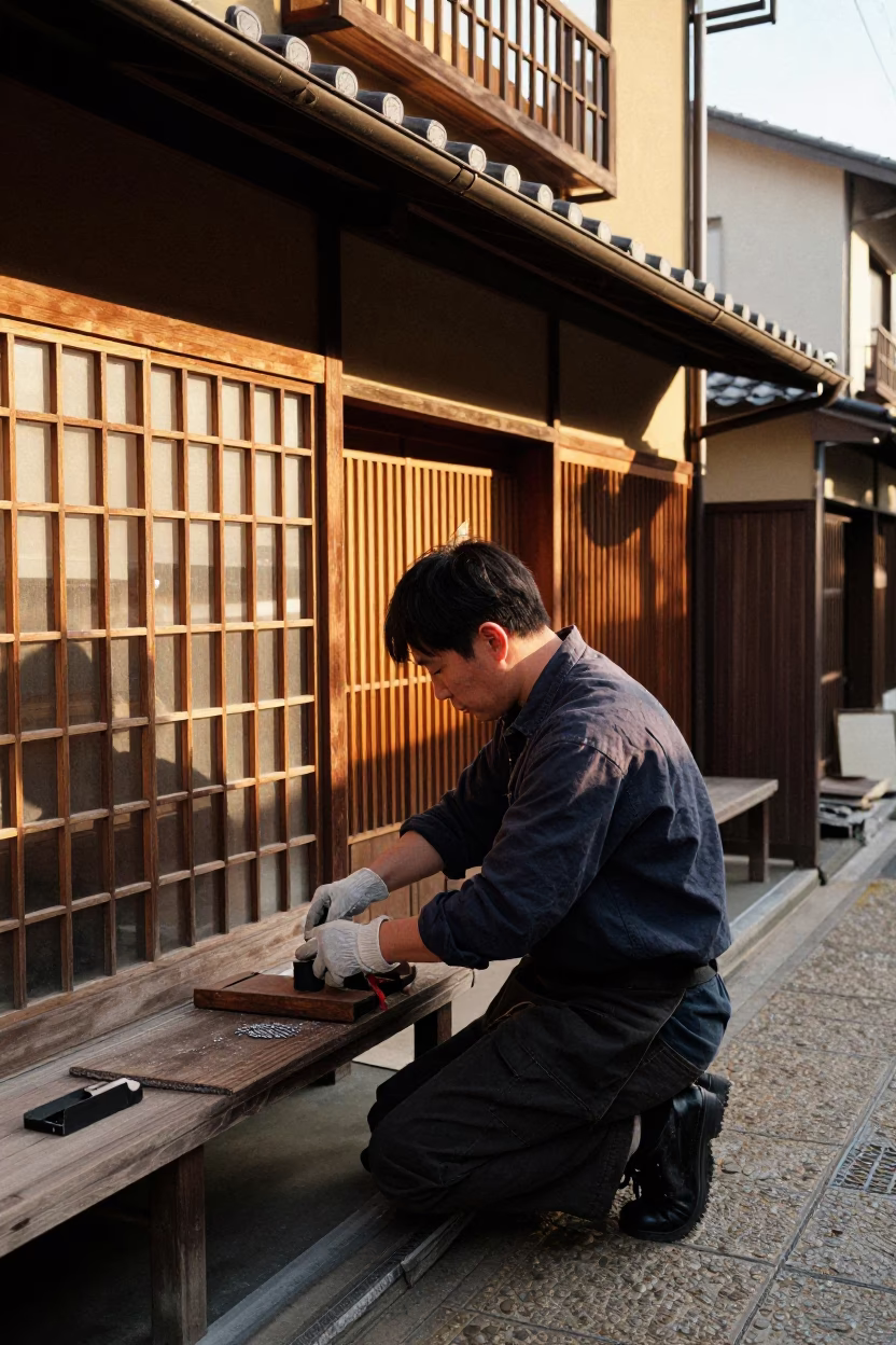 Adjusting Gloves in Kyoto in in Kyoto, Japan